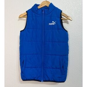 Puma youth Royal Blue Puffer Vest Full Zip Quilted Sleeveless Jacket Size M